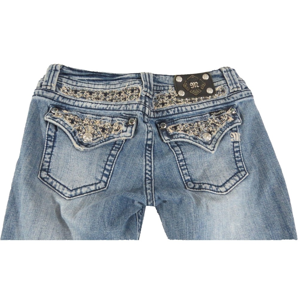 Y2K Miss Me JP6151S Skinny Jeans Womens 30x32 Embellished Flap Pocket Blue Denim